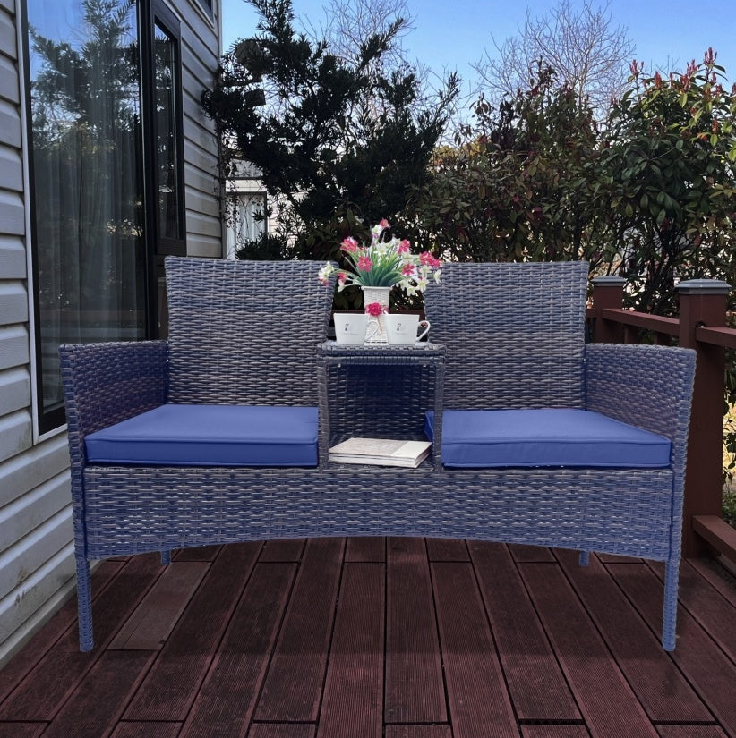 Wicker Patio Conversation Furniture Set – Blue & Brown | TrendyNest Collective