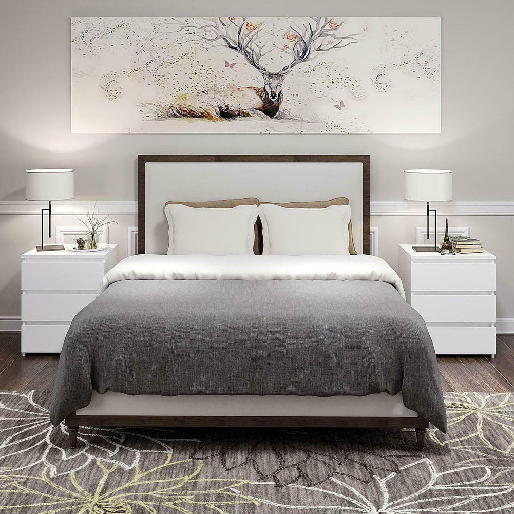 White Modern Bedside Table Nightstand with 3 Storage Drawers - Bedroom Furniture