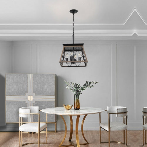 Farmhouse Chandelier – 4-Light Rustic Antique Pendant Light for Kitchen, Dining, Entryway