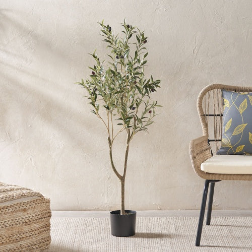 47" Artificial Olive Tree – Pre-Potted Faux Greenery for Small Spaces