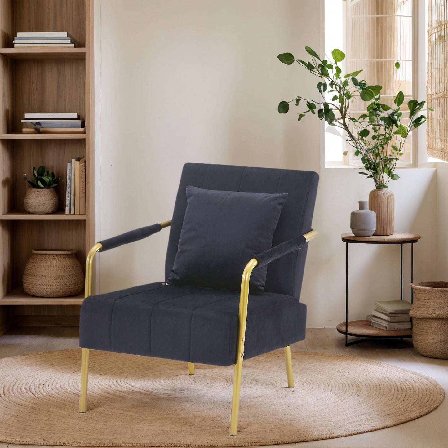 Modern Velvet Accent Chair for Living Room – High Backrest, Solid Wood Frame, Easy Assembly