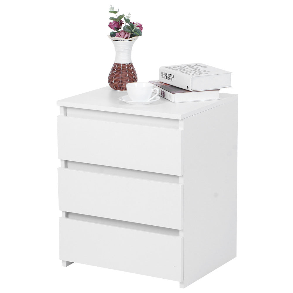 White Modern Bedside Table Nightstand with 3 Storage Drawers - Bedroom Furniture
