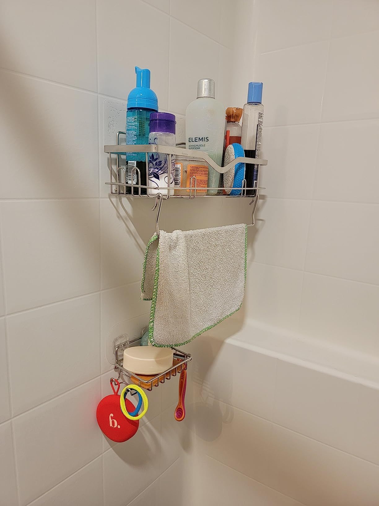 Rustproof SUS304 Stainless Steel Shower Caddy & Soap Dish with Hooks, No Drilling Adhesive Wall Mounted Bathroom Shelf, Shower Organizer Set – 3-Piece Set (White)