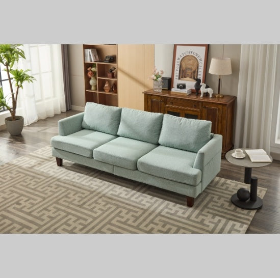 Fabric 3-Seater Couch with USB and Type-C Charging Ports – Light Green/Light Gray