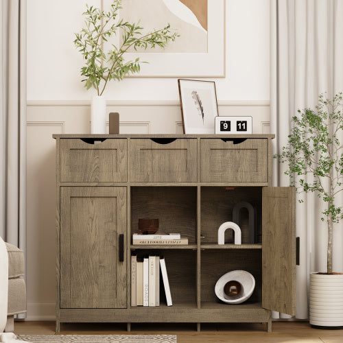 Versatile Wooden Storage Cabinet with Drawers and Adjustable Shelves – Multi-purpose Accent Cabinet for Living Room, Bedroom, and Bathroom