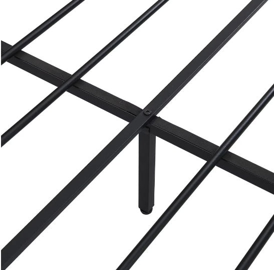 Queen Size Metal Platform Bed Frame with Wooden Headboard, Footboard & USB Charging Ports – Industrial Style, Noise-Free, Under-Bed Storage – Black + Brown