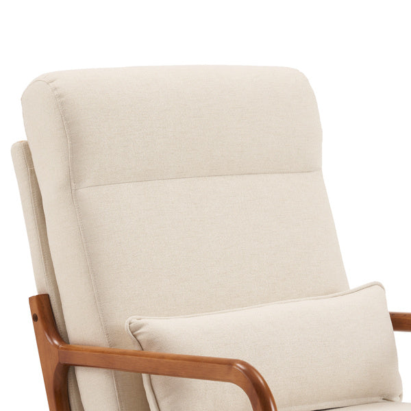 Mid-Century Modern Indoor Lounge Chair – Off-White Linen Armchair with Solid Wood Frame and Iron Accents