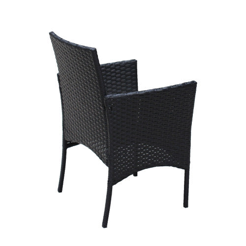 4 PC Rattan Patio Furniture Set – Black Wicker with Beige Cushions