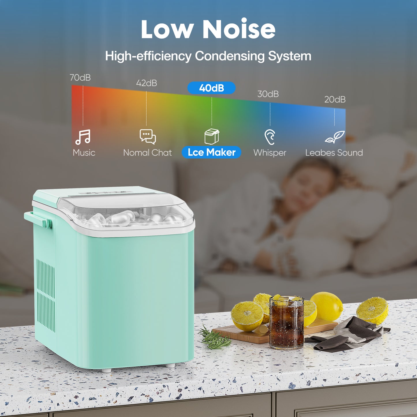 Portable Ice Maker – Compact Countertop Ice Machine with 2 Ice Sizes & Self-Cleaning Function