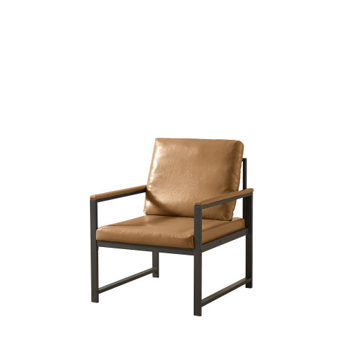 Tech Cloth Armchair – Retro Accent Chair with Faux Leather Armrests, Metal Frame, Water-Resistant Fabric, Padded Cushion