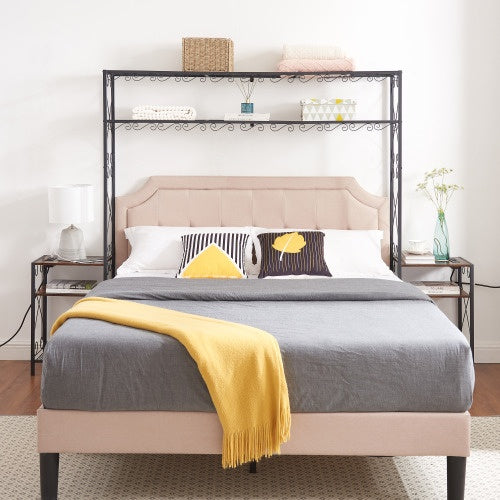 Queen Storage Headboard and 2 Nightstands – Antique Brown