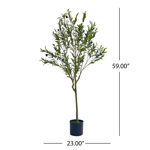 59" Artificial Olive Tree – Pre-Potted Modern Greenery for Any Room