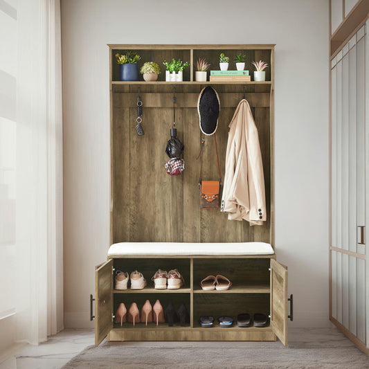 Modern Multi-Function Wardrobe & Storage Rack – Light Wood Finish