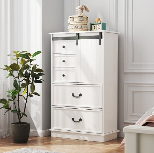 51'' Farmhouse Drawer Chest with Sliding Door
