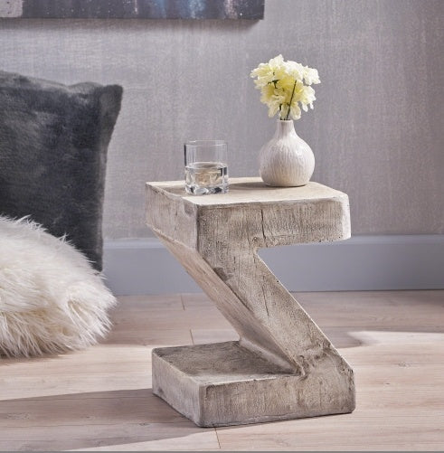 Modern Sculptural Concrete Side Table – Light Gray Brutalist Accent by Christopher Knight Home