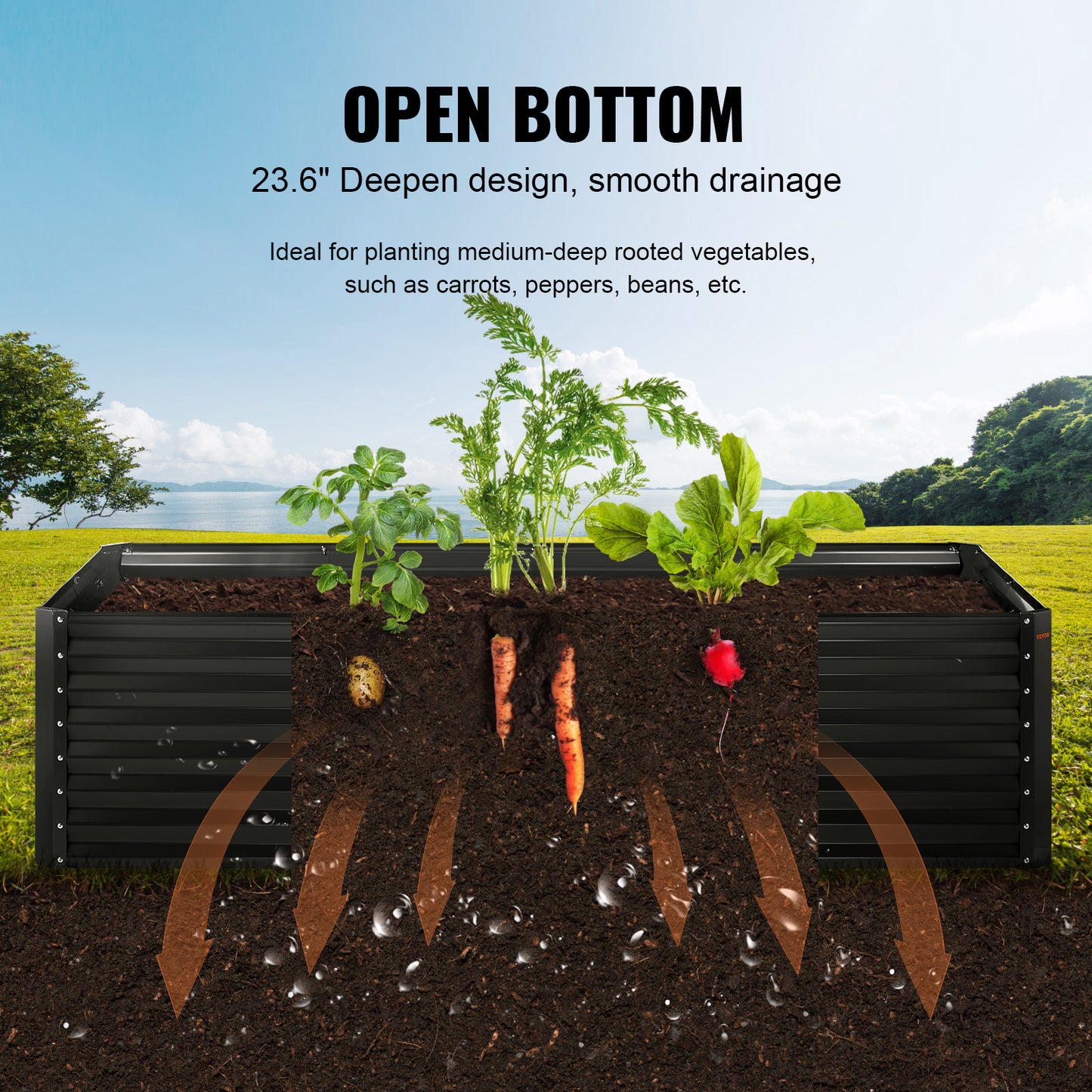 94.5" Galvanized Metal Raised Garden Bed with Complete Planting Kit – Dark Gray