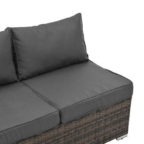 4-Piece PE Wicker Patio Furniture Set – Includes 2 Sofas, Ottoman & Tempered Glass Coffee Table | Brown Outdoor Seating Set