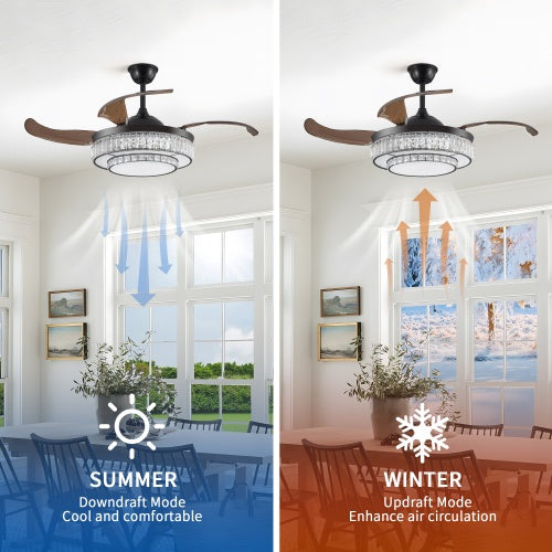 Modern LED Retractable Ceiling Fan with Light and Remote Control