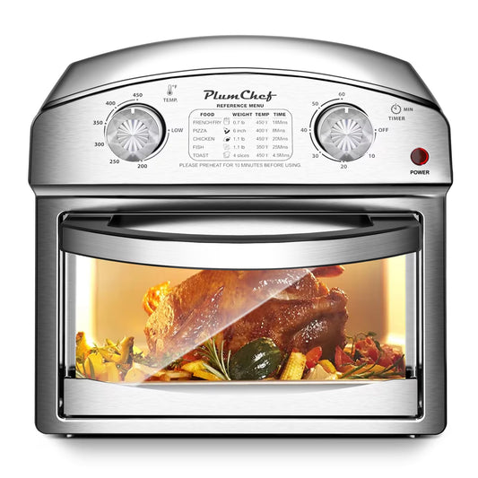 Stainless Steel 12L Air Fryer – Dual Knob Control, 450°F Temp, 60-Min Timer, Presets for Fries, Pizza, Chicken, Toast | Sleek & Healthy Cooking