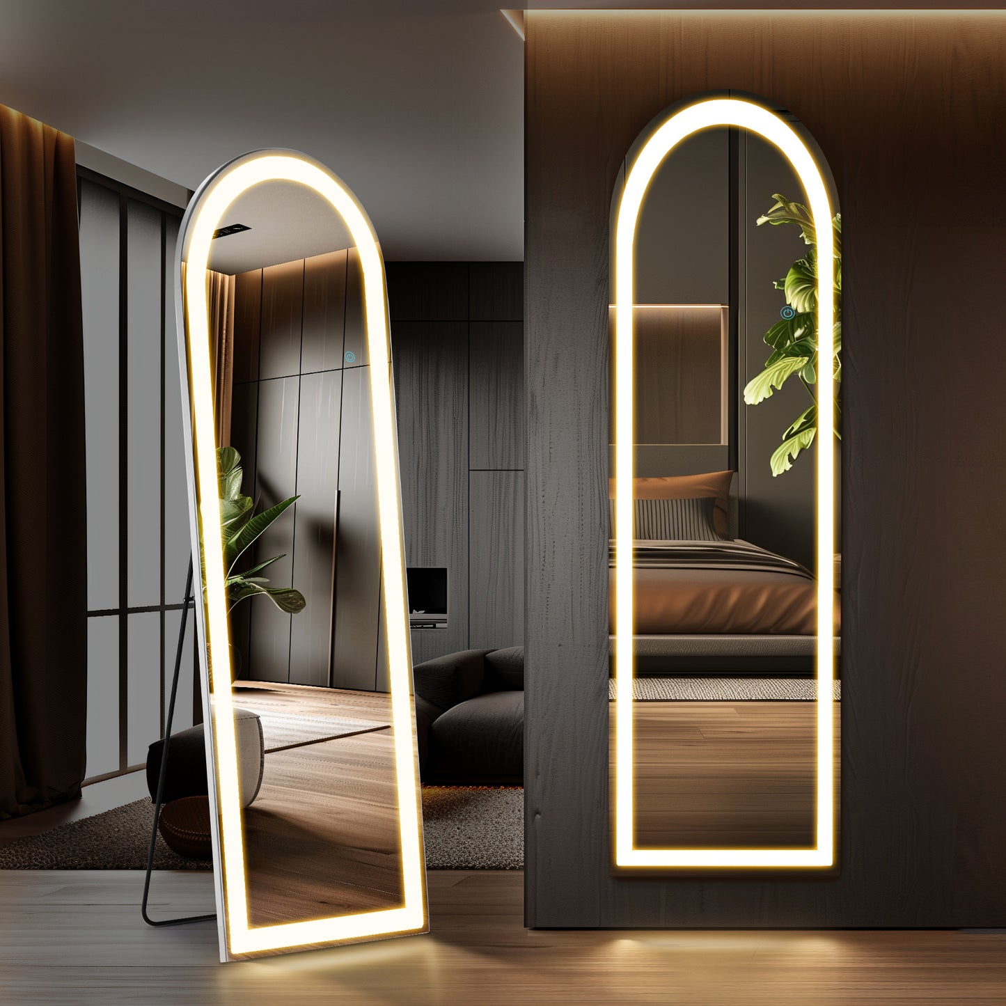 3-Color Lighting Mirror With LED Lights – 64" x 21" Full-Length Modern Standing or Wall-Mounted Mirror