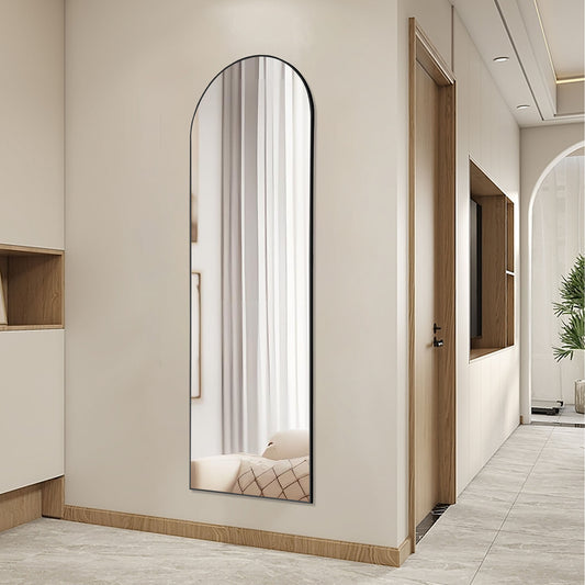 Modern Floor Standing Mirror with Stand – Thin Aluminum Frame, Full Length, 64" & 59", Arched or Rectangular