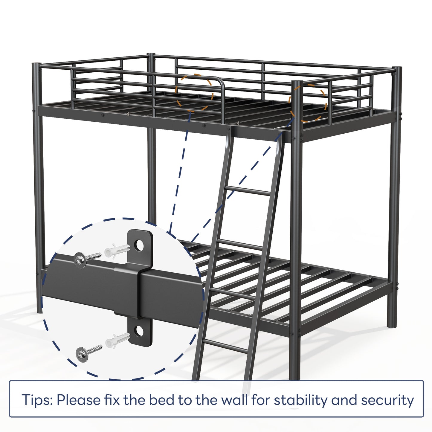Twin Over Twin Metal Loft Bunk Bed with Ladder & Guardrails – Space-Saving Design for Bedrooms and Dorms