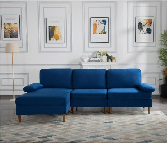 102.4" Modular Sectional Sofa with Ottoman – Navy Blue Velvet