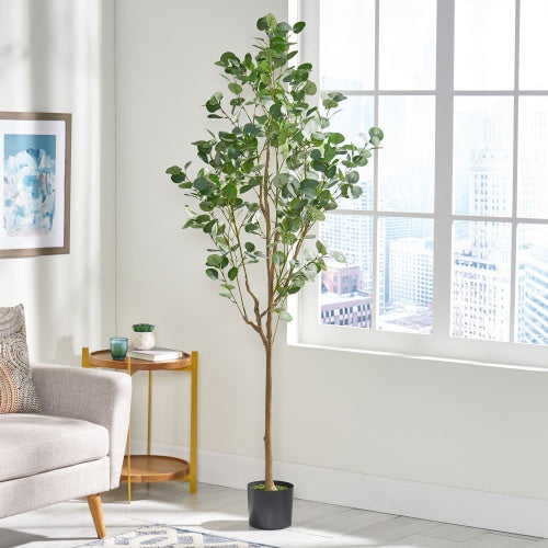 71' Artificial Eucalyptus Tree – Modern Silver Dollar Greenery for Tall Styling