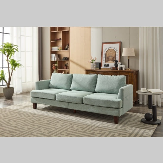 Fabric 3-Seater Couch with USB and Type-C Charging Ports – Light Green/Light Gray