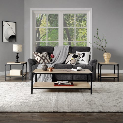 Industrial Coffee Table with Storage Shelf, Rivet Design, Wood Look Accent Table for Living Room