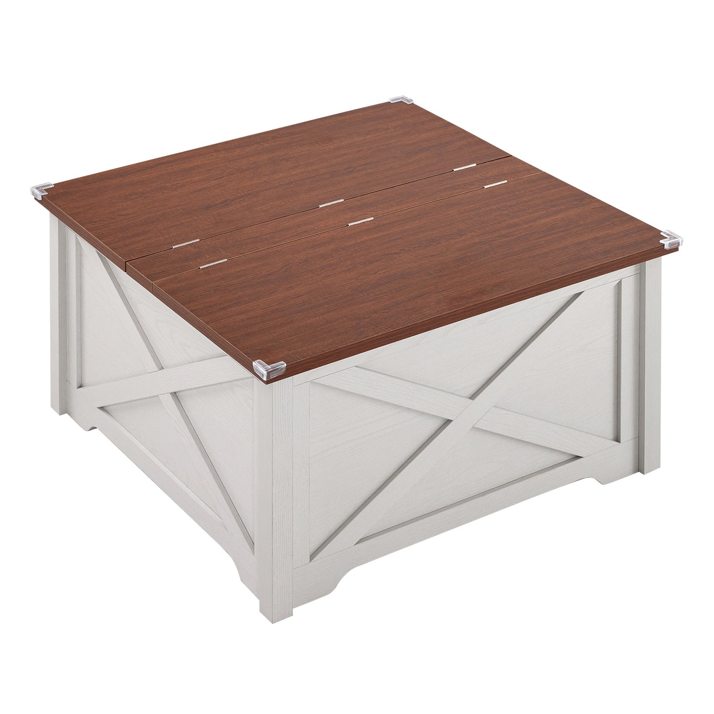 Modern Square Coffee Table with Hidden Storage – X-Frame Wood Design (31.5”)