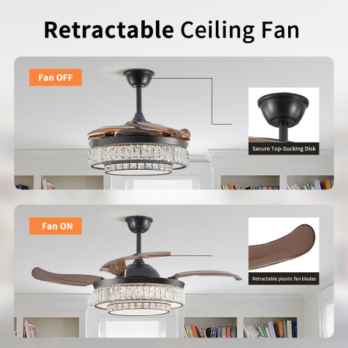 Modern LED Retractable Ceiling Fan with Light and Remote Control