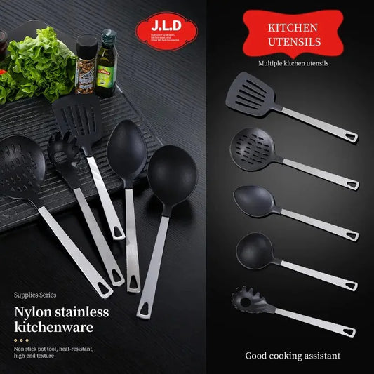 Premium 5-Piece Cooking Utensil Set – Heat-Resistant Nylon Heads & Stainless Steel Handles