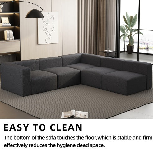 Modular Sectional Sofa Sleeper Couch with Chaise and Ottoman, Convertible U-Shaped Modular Sofa Set, Compressed Sponge, Dark Grey