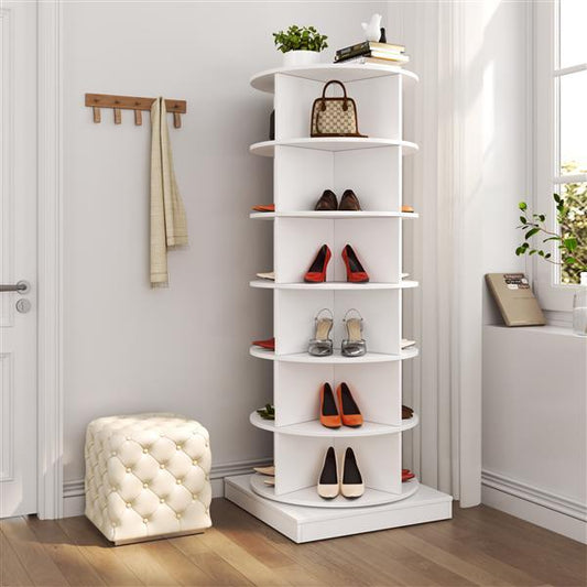 360° Rotating Shoe Cabinet – 6-Tier Space-Saving Organizer for Up to 24 Pairs, White