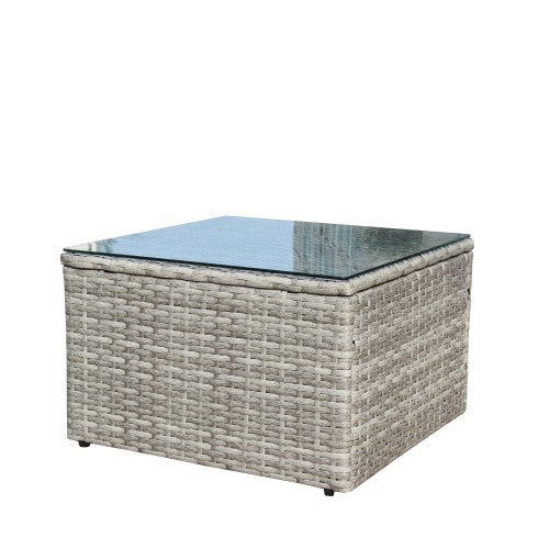 4 Piece Patio Sectional Wicker Rattan Outdoor Furniture Sofa Set with Storage Box (Grey)