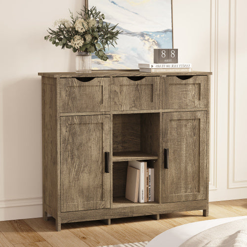 Versatile Wooden Storage Cabinet with Drawers and Adjustable Shelves – Multi-purpose Accent Cabinet for Living Room, Bedroom, and Bathroom