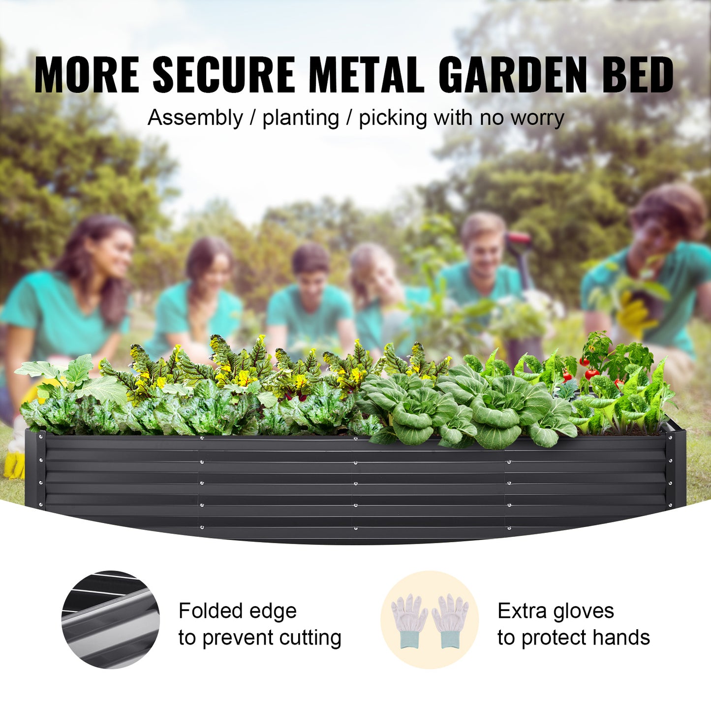 94.5" Galvanized Metal Raised Garden Bed with Complete Planting Kit – Dark Gray