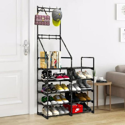 5-Tier Shoe Rack Organizer with Coat Hooks – 20 Pair Capacity, Freestanding Entryway Storage