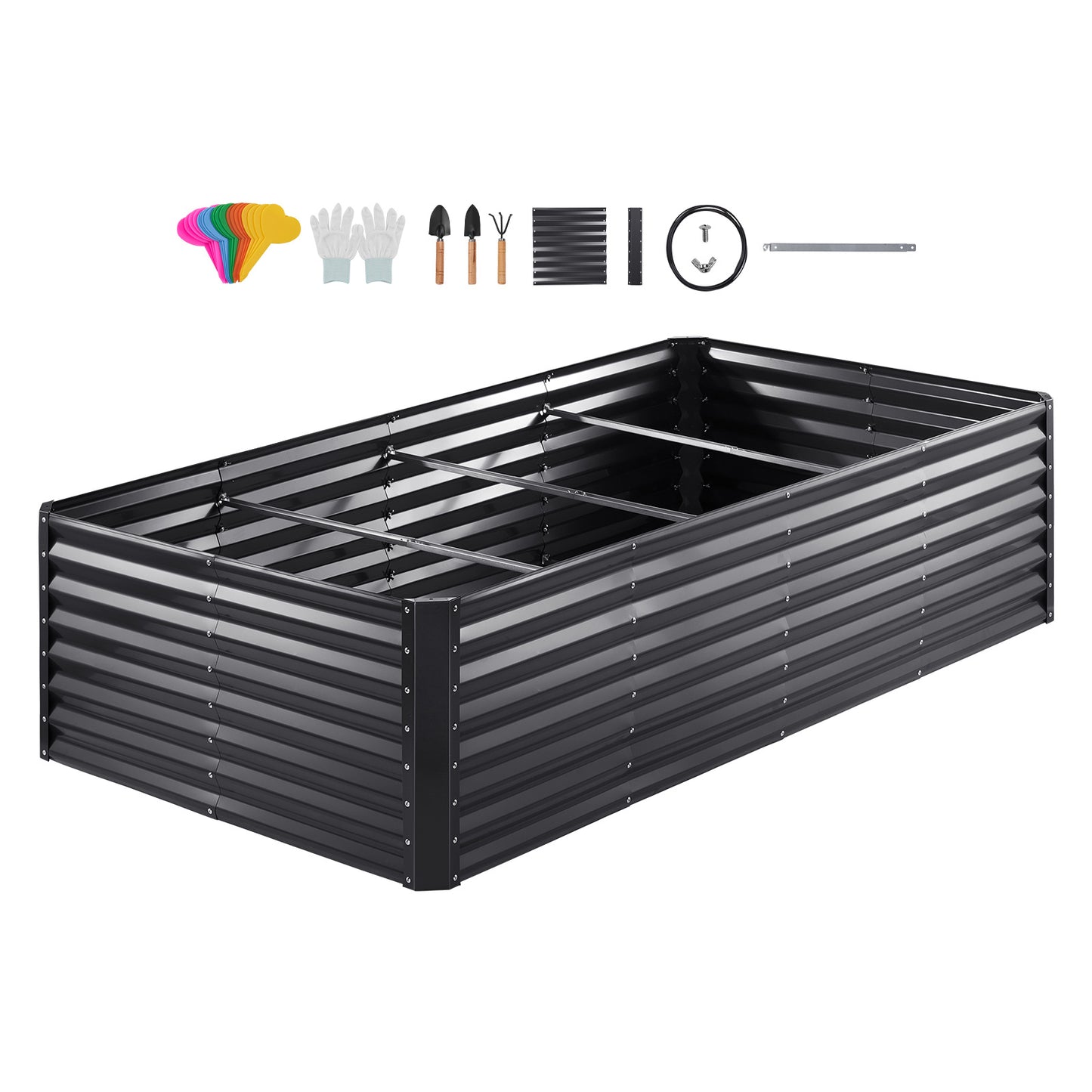 94.5" Galvanized Metal Raised Garden Bed with Complete Planting Kit – Dark Gray