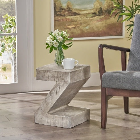 Modern Sculptural Concrete Side Table – Light Gray Brutalist Accent by Christopher Knight Home