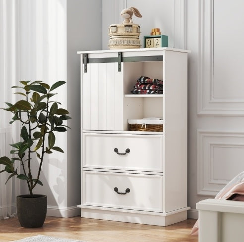 51'' Farmhouse Drawer Chest with Sliding Door