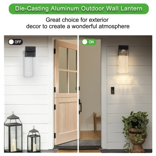 Modern Outdoor Waterproof LED Wall Lights – Set of 2 (Black Finish with Crystal Bubble Lampshade)