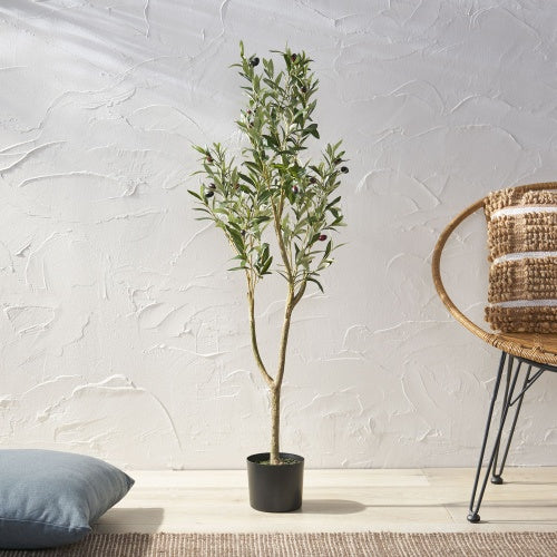 47" Artificial Olive Tree – Pre-Potted Faux Greenery for Small Spaces