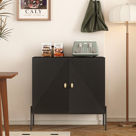 Black Sideboard Buffet Cabinet with 6-Bottle Wine Rack – Coffee Bar, Storage Cabinet with Drawers & 2 Cabinets for Kitchen, Dining Room, or Living Room