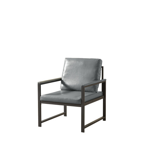 Retro PVC Artificial Leather Accent Chair – Modern Armchair with Metal Frame and Padded Cushion for Living Room, Office, or Bedroom – Gray