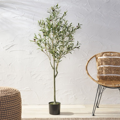 59" Artificial Olive Tree – Pre-Potted Modern Greenery for Any Room