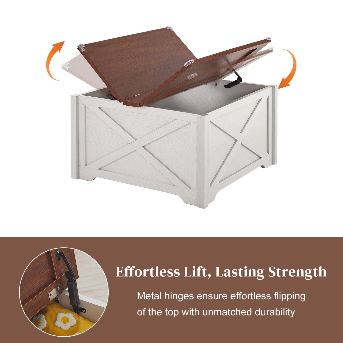 Modern Square Coffee Table with Hidden Storage – X-Frame Wood Design (31.5”)