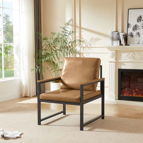 Tech Cloth Armchair – Retro Accent Chair with Faux Leather Armrests, Metal Frame, Water-Resistant Fabric, Padded Cushion