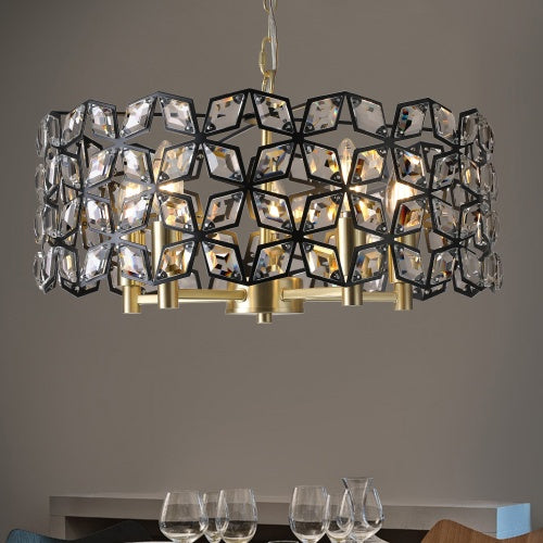 Modern Round Crystal Chandelier – Elegant K9 Crystal Lighting Fixture (Black & Gold)